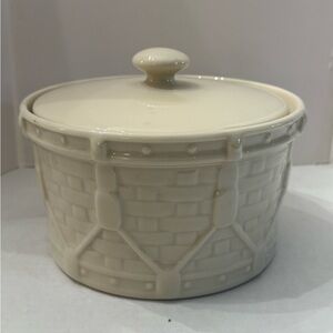 Longaberger Pottery Woven Traditions Ivory Drum Crock With Lid USA‎